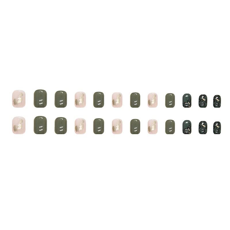 Press on Nails Short Square Fake Nails Green False Nails with Glitter Designs White Acrylic Nails Leopard Artificial Nails Full Cover Glue on Nails Glossy Stick on Nails for Women