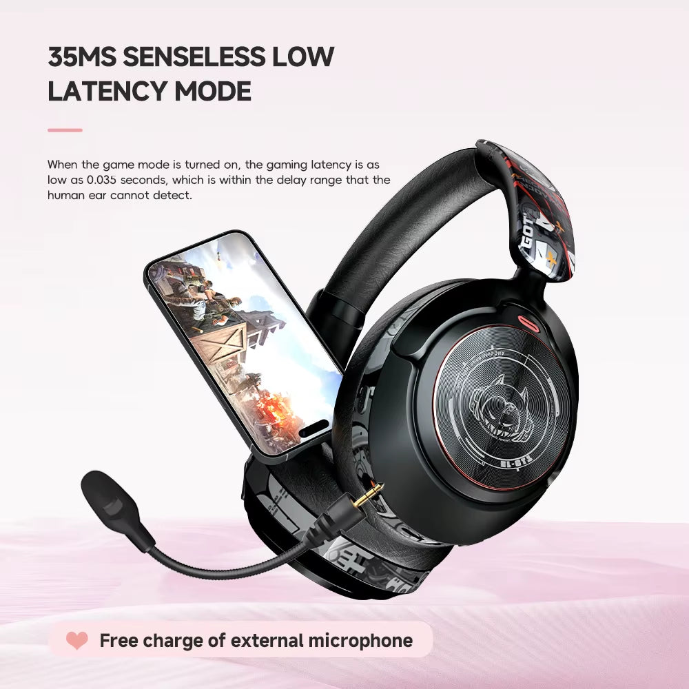 Hand Painted ANC Wireless Headphones over Ear Active Noise Cancelling Bluetooth 5.4 Headset Deep Bass with Microphones