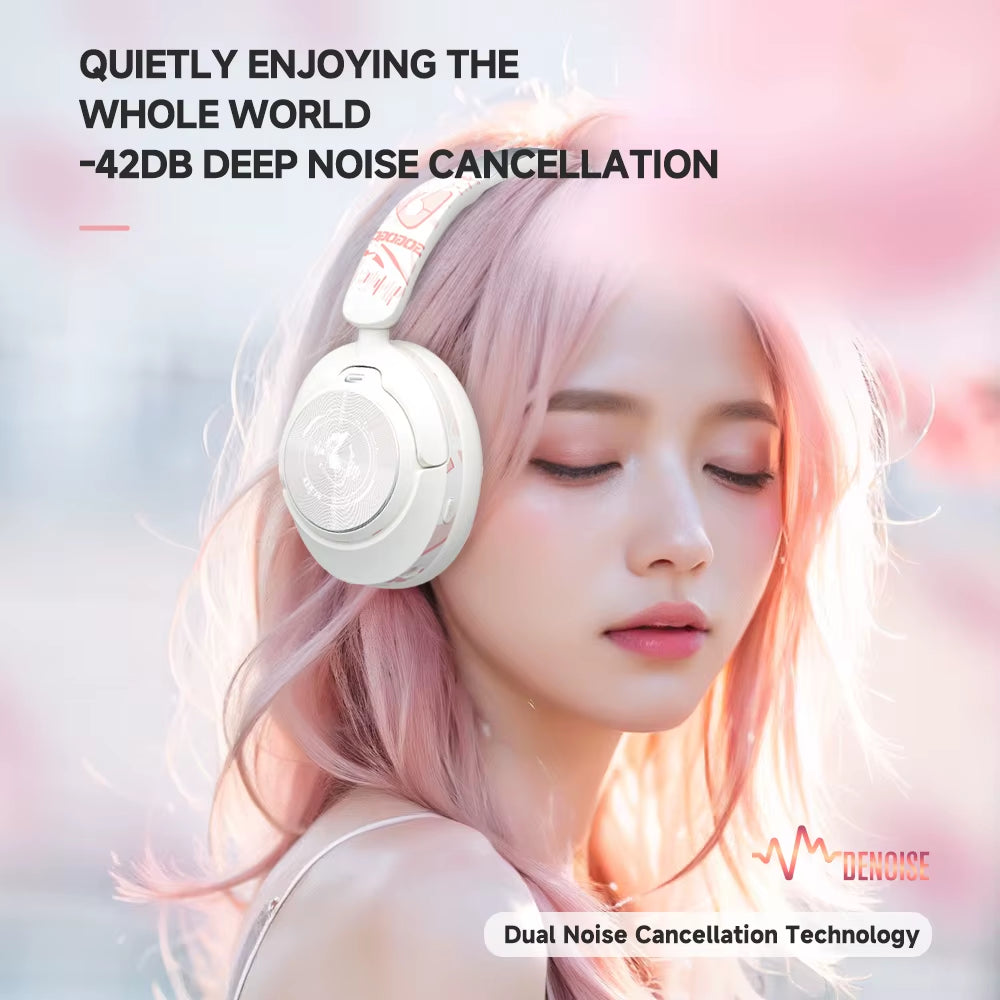 Hand Painted ANC Wireless Headphones over Ear Active Noise Cancelling Bluetooth 5.4 Headset Deep Bass with Microphones