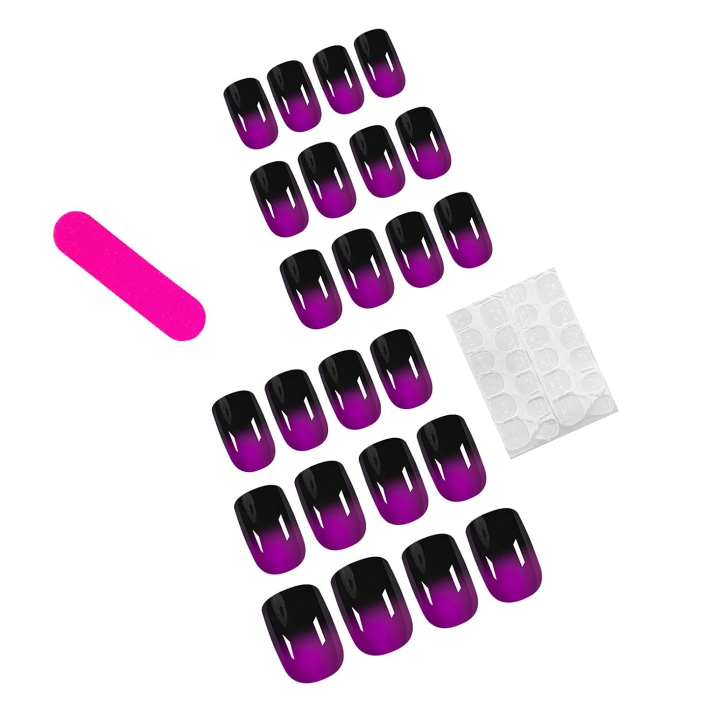 24PCS Purple Press on Nails Short Square Ombre Fake Nails Glossy Glue on Nails Acrylic Nails Full Cover Purple Black False Nails Stick on Nails Short Artificial Nails for Women