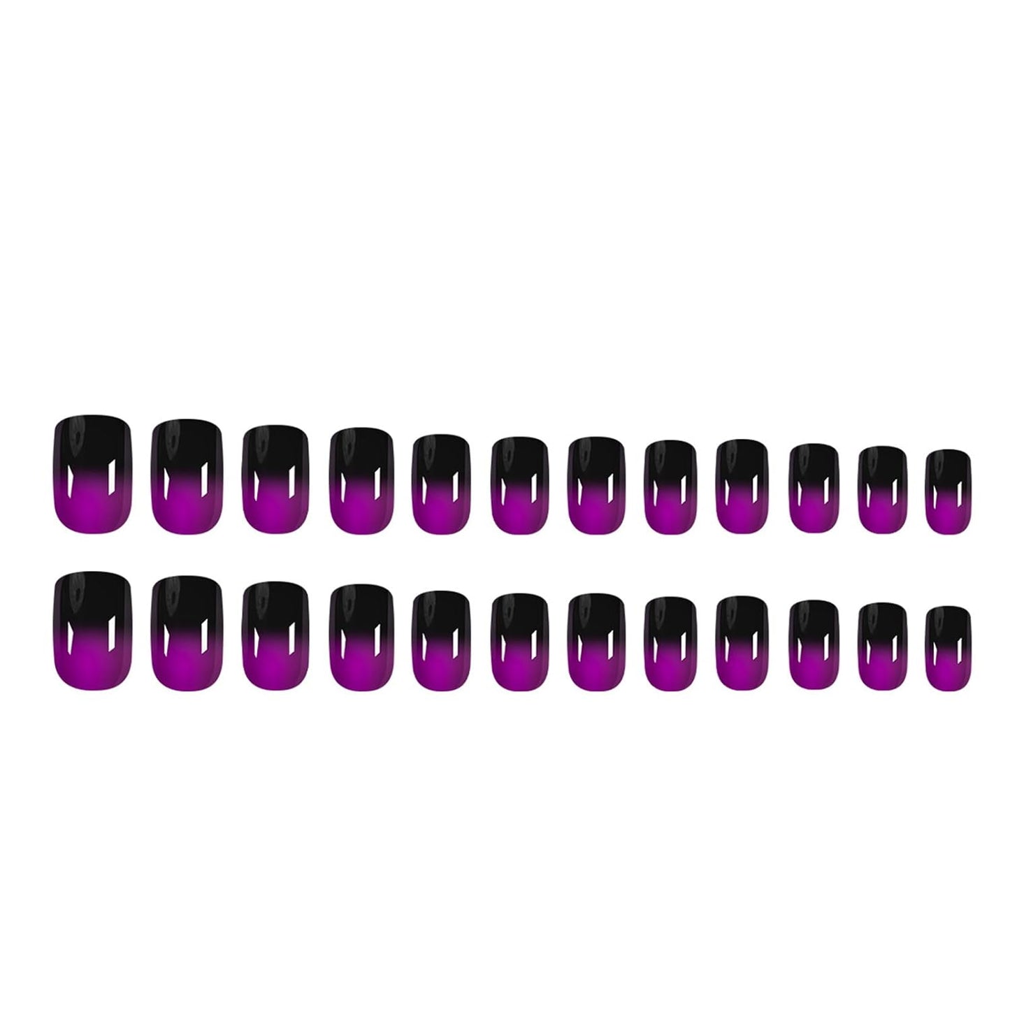 24PCS Purple Press on Nails Short Square Ombre Fake Nails Glossy Glue on Nails Acrylic Nails Full Cover Purple Black False Nails Stick on Nails Short Artificial Nails for Women